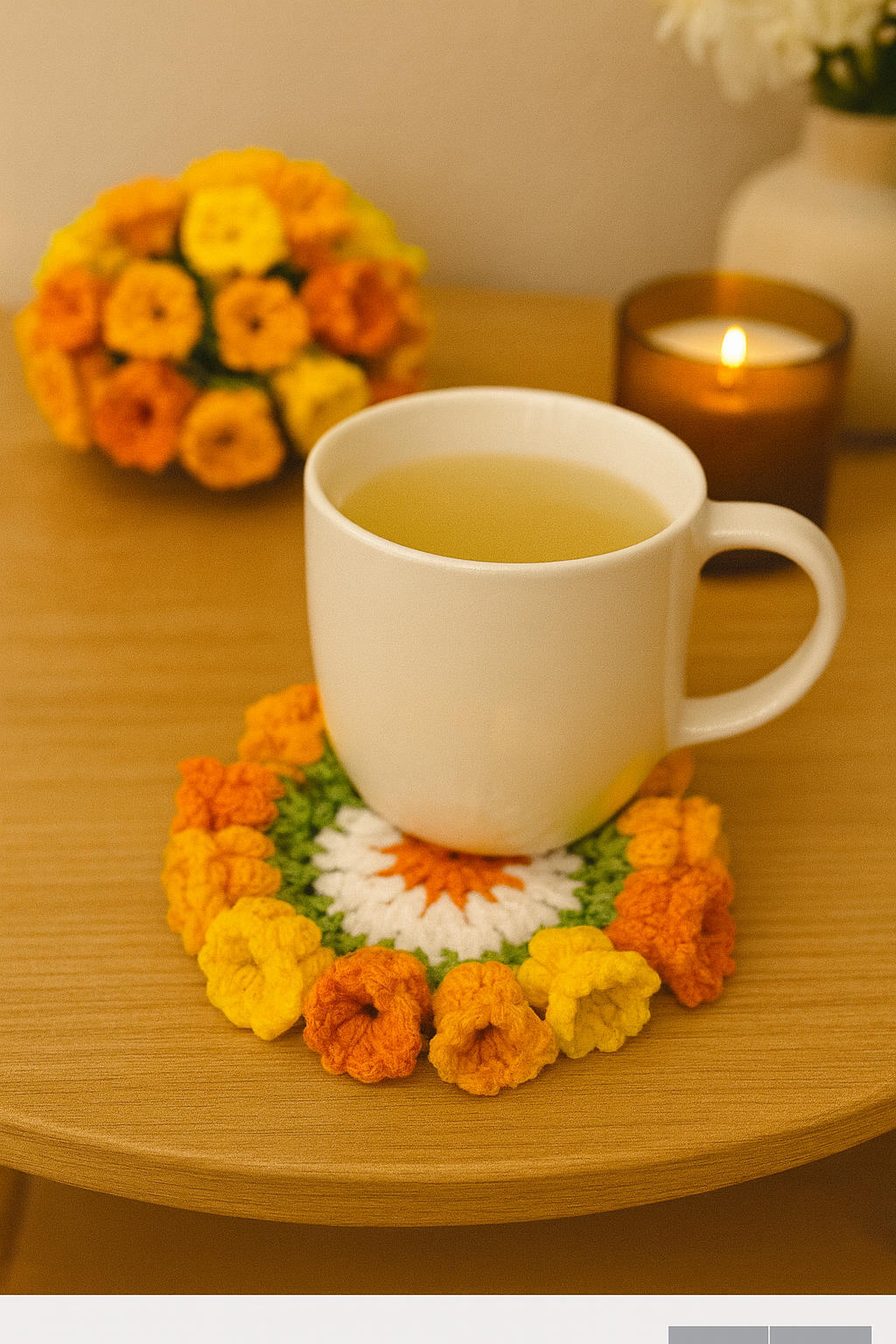 Flower shaped Crochet Coaster,Mother’s Day gift, Lily of Valley Woven Coasters, floral Crochet, Coffee Mug Coaster, Handmade Table Decor