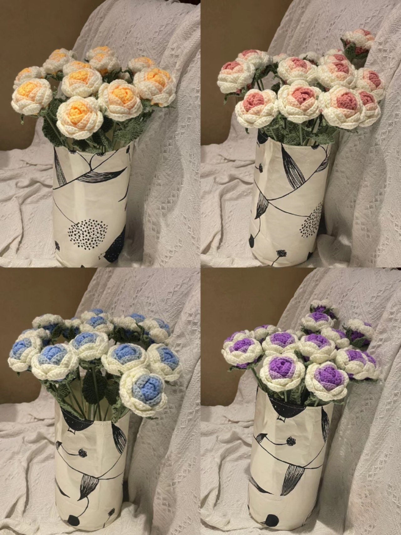 Crochet flower bouquet,Mother’s Day gift,hand made flower, crochet rose, birthday gift, gift for her, anniversary gift,wedding flowers