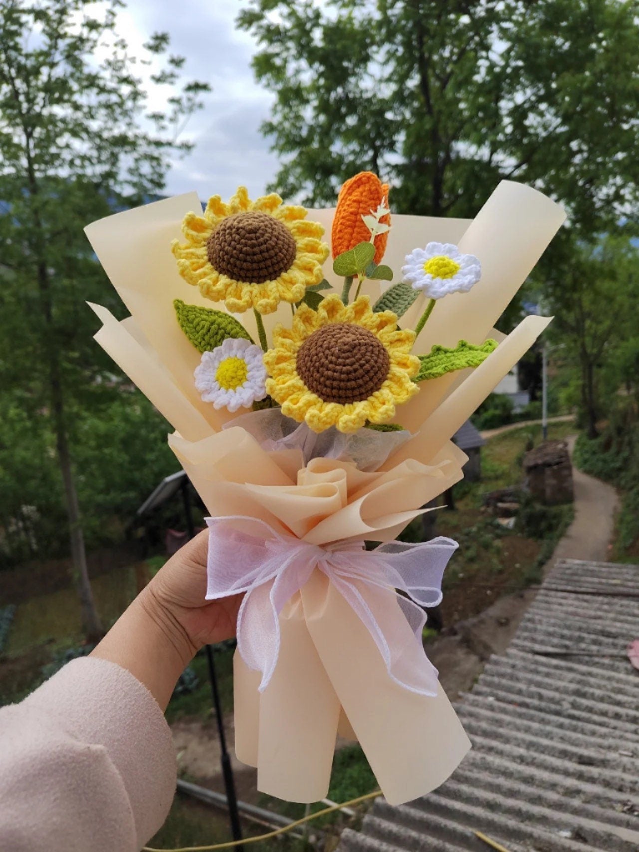 Crochet flowers bouquets, mother’s Day gift, gift for her, handmade flowers, sunflowers,tulips,daisy, anniversary gifts