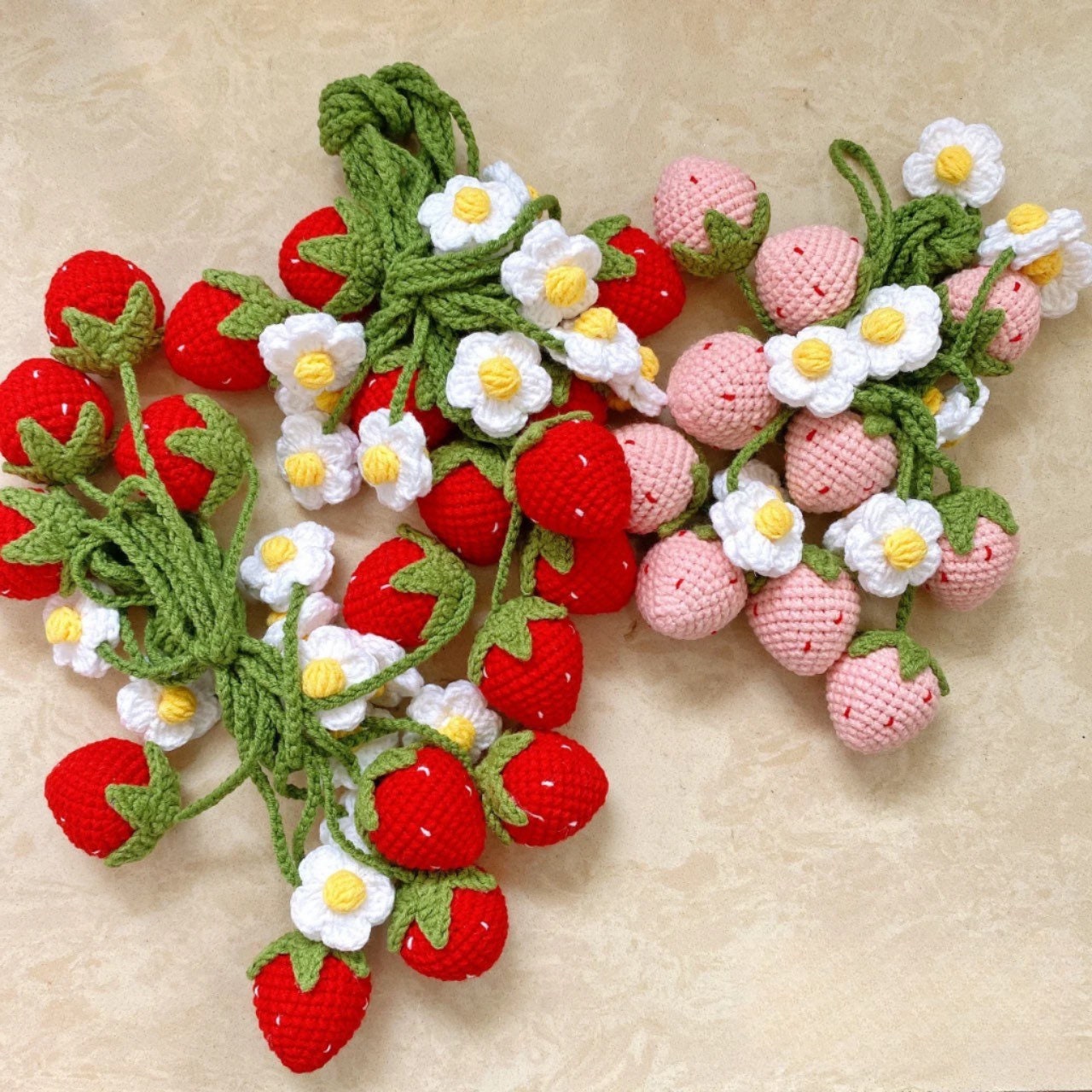 Crochet strawberry pendant, bookmark, car accessories, car view mirror hanging,gift for her, book lovers gift