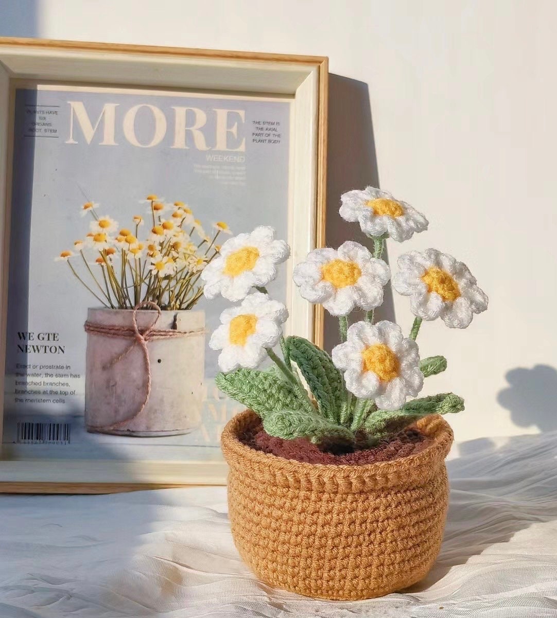 Crochet flower pot,special gift,knitting unique gift, crochet tulip, rose,Birthday gift, Anniversery gift, ready to ship