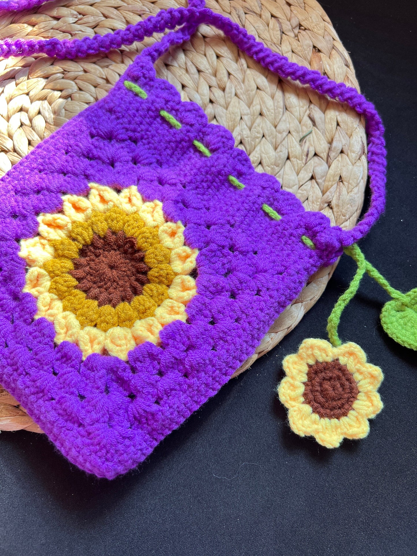 Crochet sun flowers crossbody Bag,Handmade flowers Bag,Knitted sun flowers Bag,crochet purse crossbody bagsready to ship, gift for her