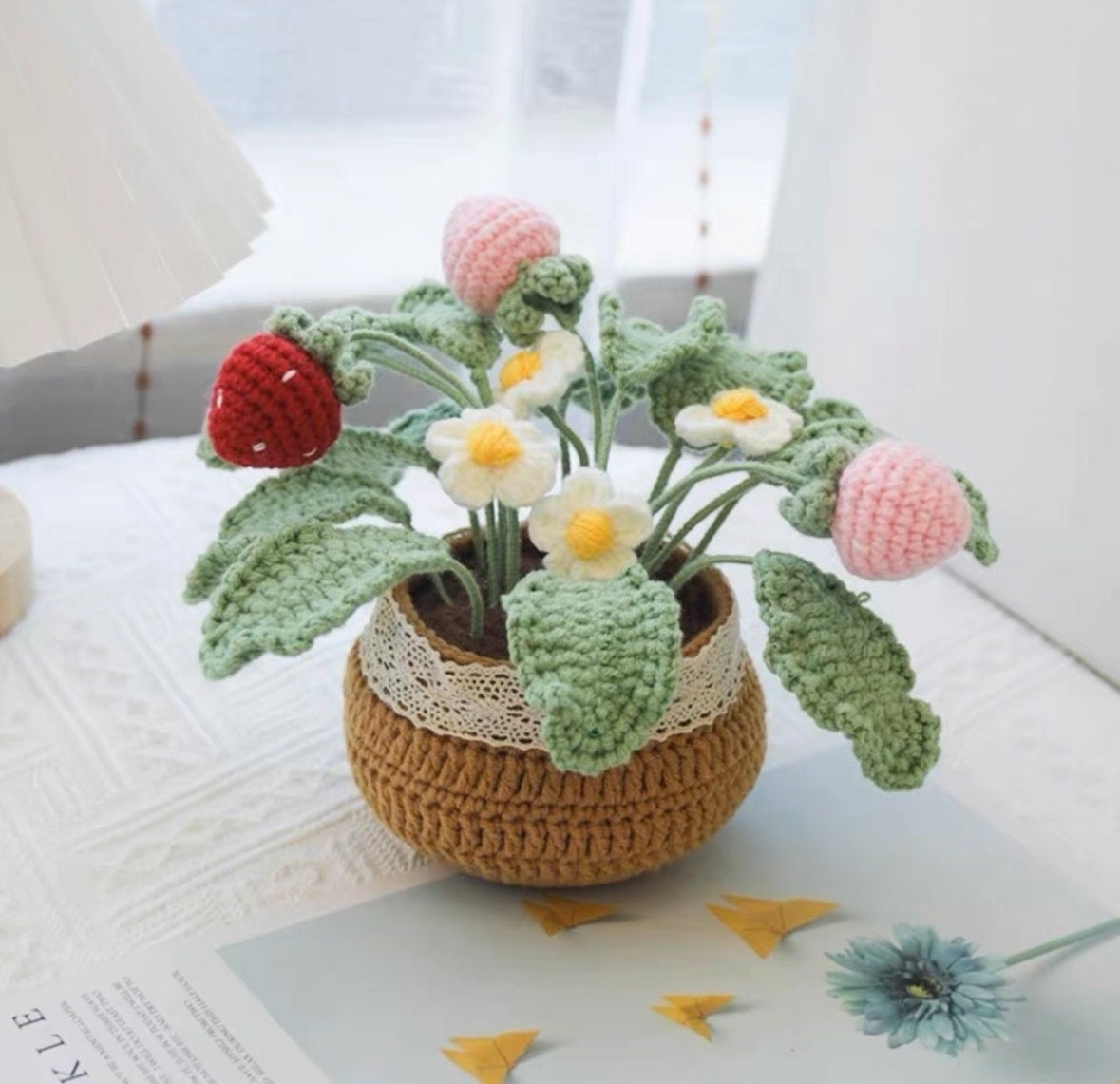 Crochet flower pot,special gift,knitting unique gift, crochet tulip, rose,Birthday gift, Anniversery gift, ready to ship