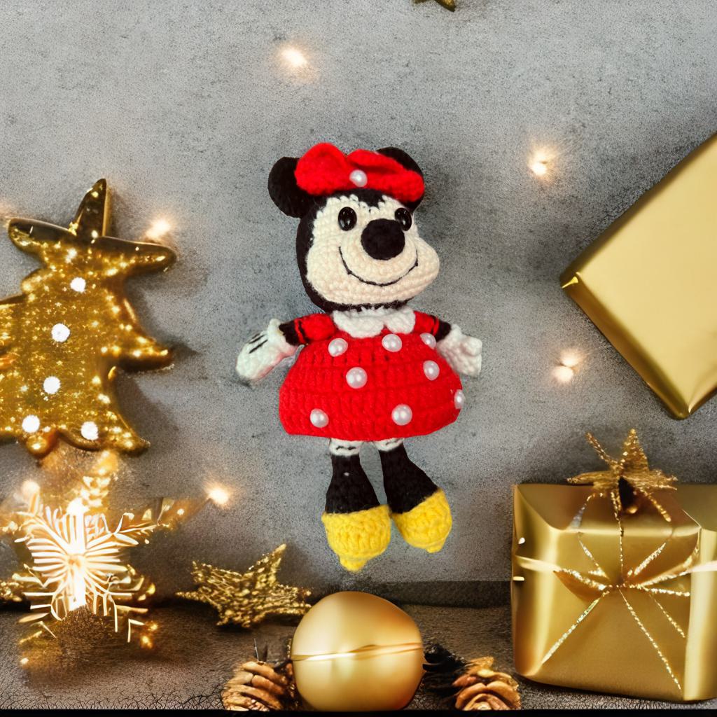 Crochet Minnie Mouse Doll - Handmade Cute Minnie Plush, Holiday Gift, Birthday Present, Party Decoration