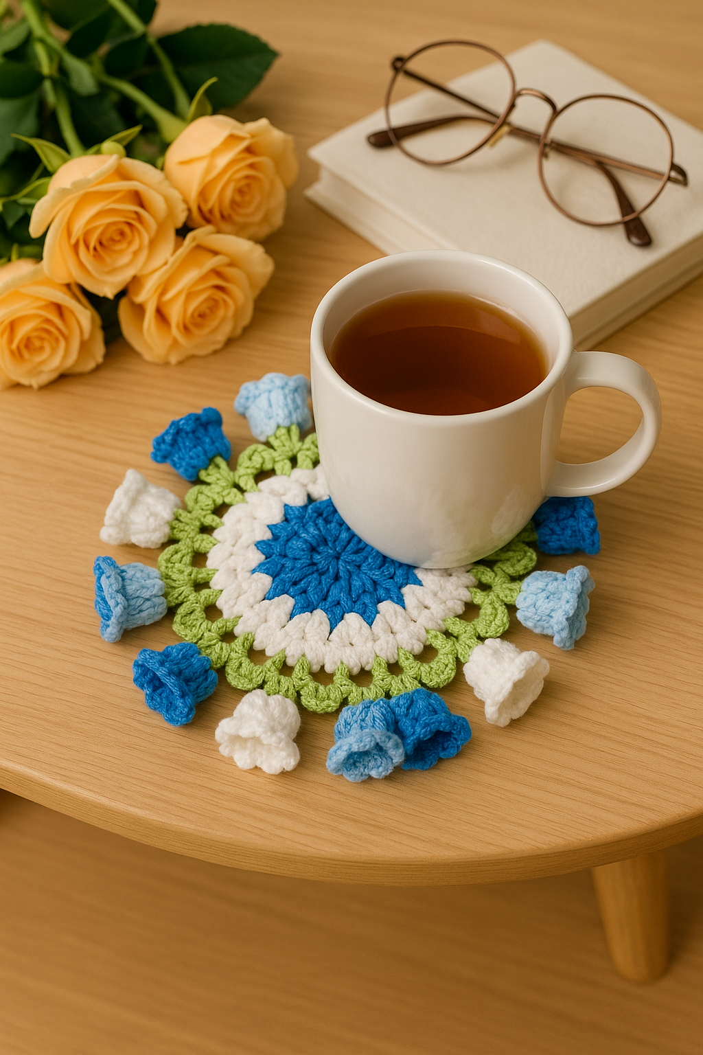 Flower shaped Crochet Coaster,Mother’s Day gift, Lily of  Valley Woven Coasters, floral Crochet, Coffee Mug Coaster, Handmade Table Decor