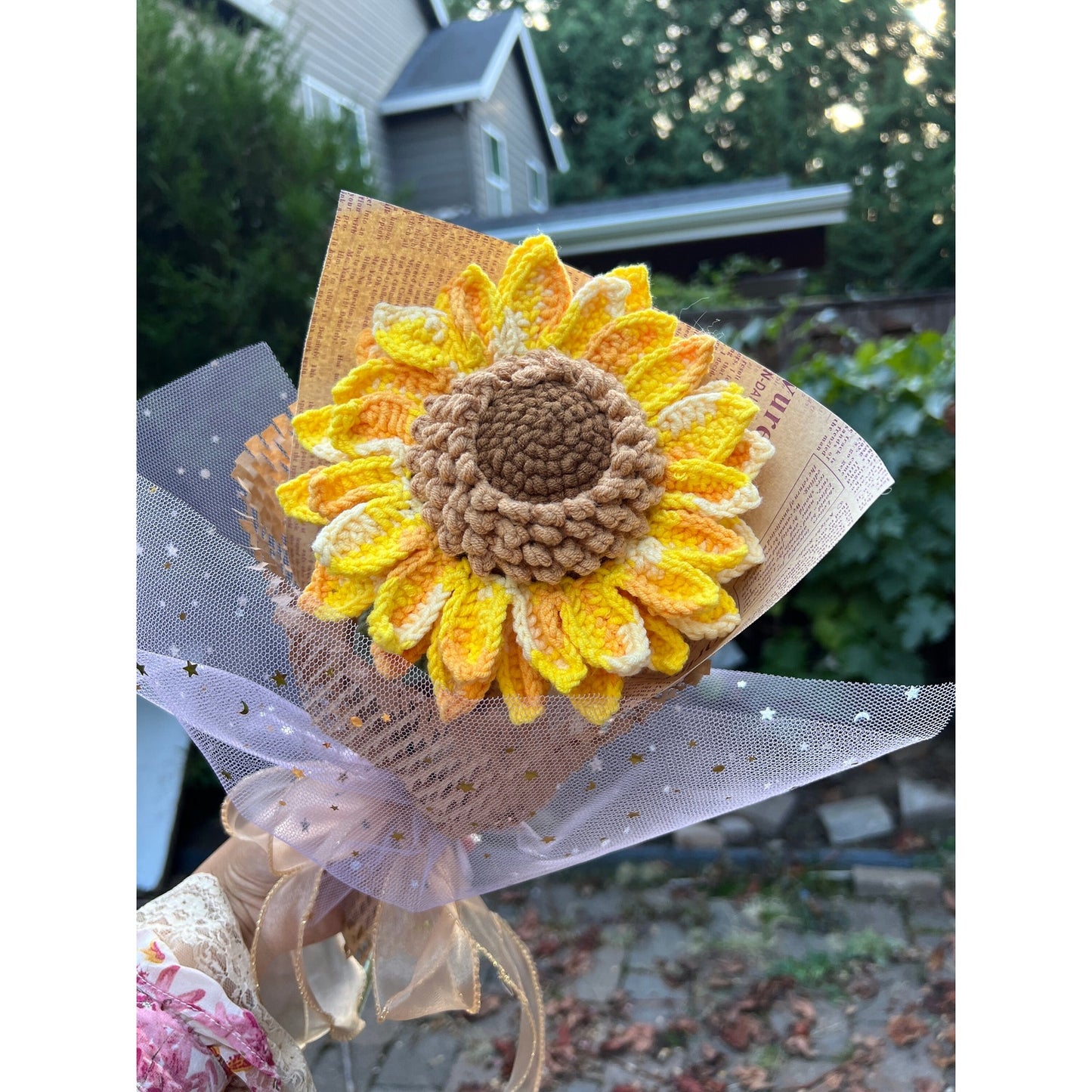 Crochet sunflower bouquet,Halloween gift double layer sunflower, handmade knitted gift, gift for mom, unique gift, special anniverary gift