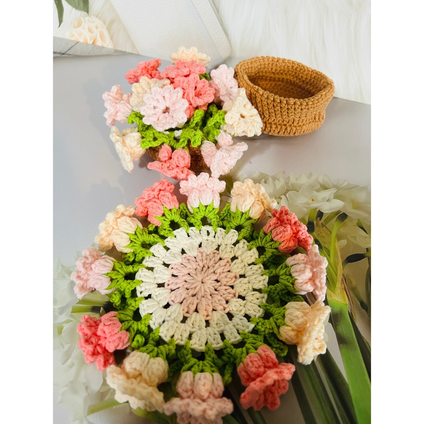 Flower shaped Crochet Coaster,Mother’s Day gift, Lily of  Valley Woven Coasters, floral Crochet, Coffee Mug Coaster, Handmade Table Decor