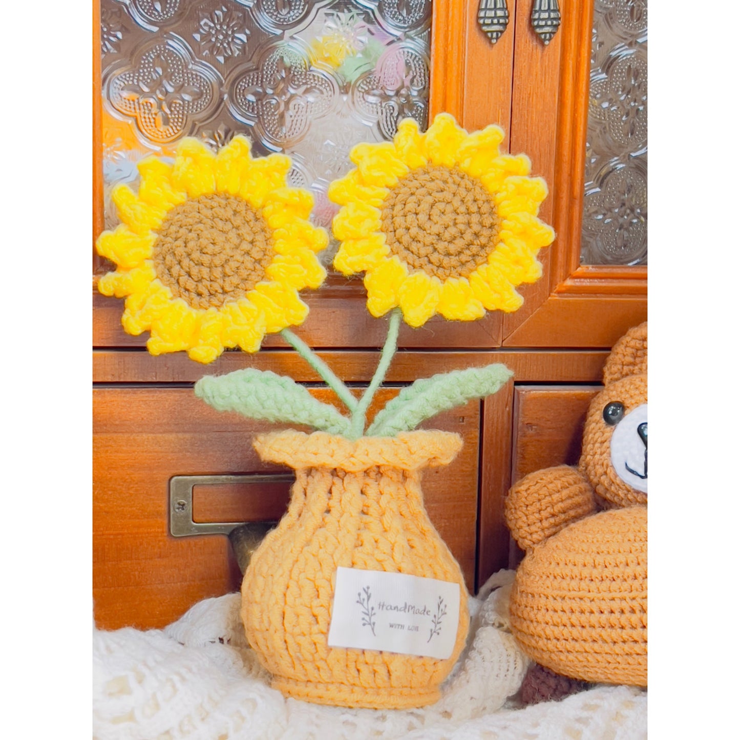 Crochet flowers in the pot, plant pot, handmade flowers