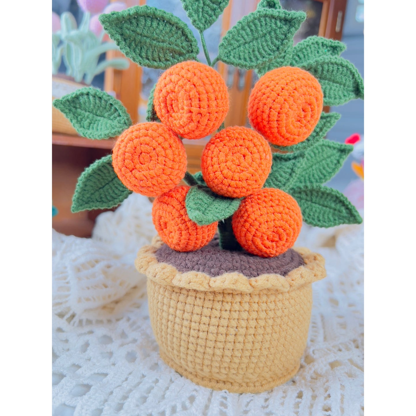 Crochet flowers in the pot, plant pot, handmade flowers