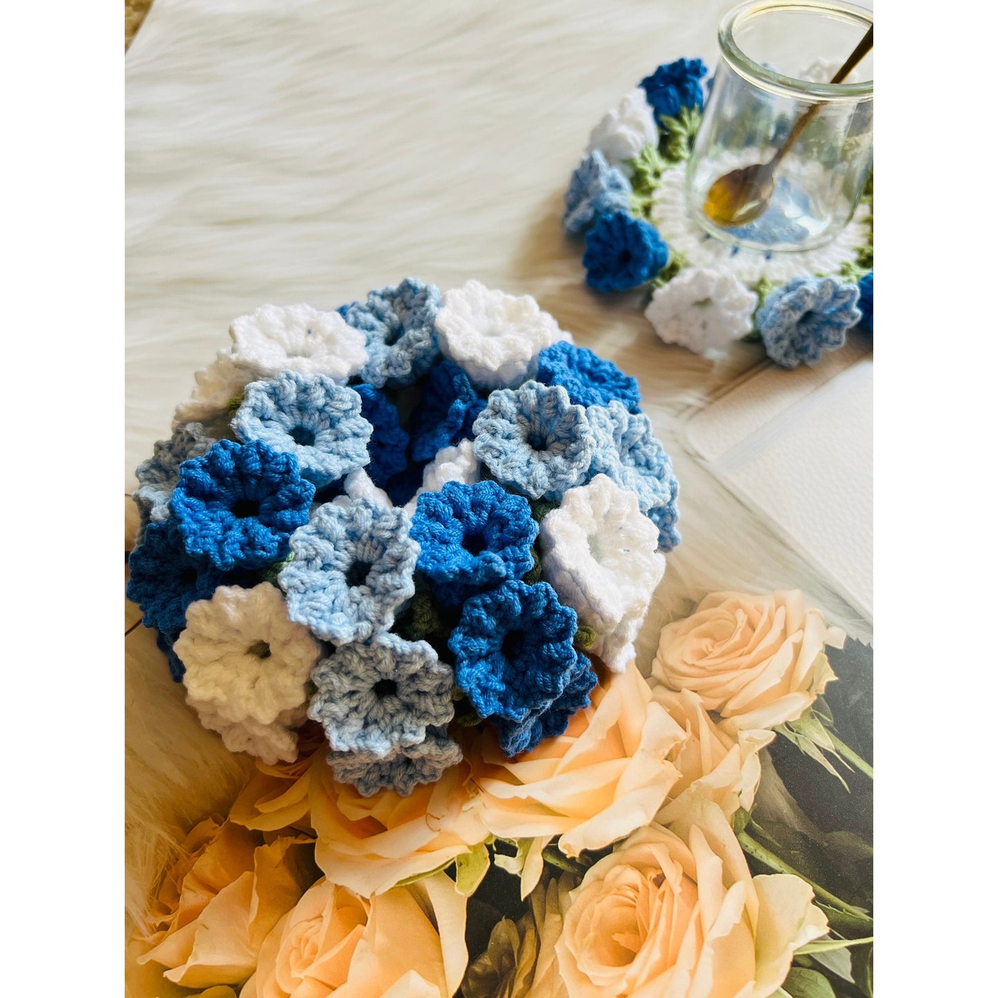 Flower shaped Crochet Coaster,Mother’s Day gift, Lily of  Valley Woven Coasters, floral Crochet, Coffee Mug Coaster, Handmade Table Decor