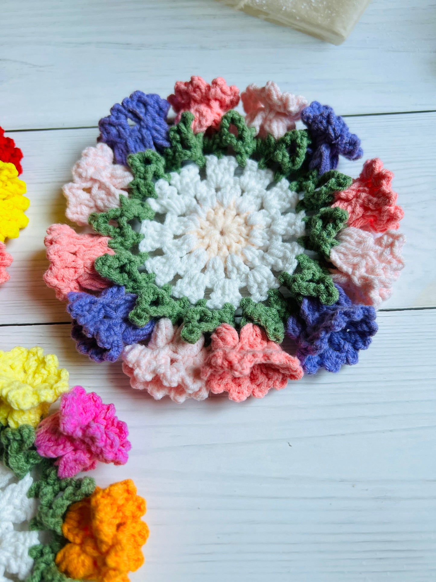 Flower shaped Crochet Coaster,Mother’s Day gift, Lily of Valley Woven Coasters, floral Crochet, Coffee Mug Coaster, Handmade Table Decor