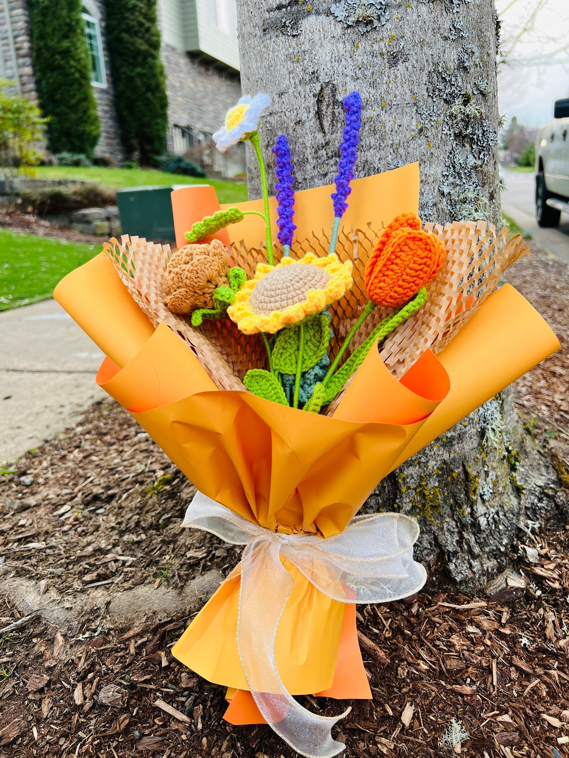 Crochet flowers bouquet,mother’s Day gift, sunflower daisies tulip rose, gift for her, handmade flower, anniversary, birthday, wedding gi