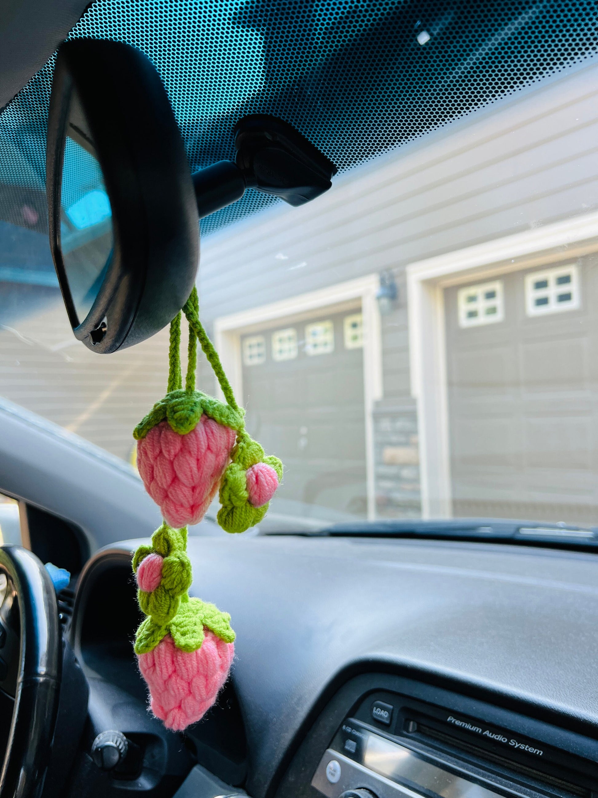 Crochet strawberry,Mother’s day gift,anniversary/birthday gift, Car Mirror Hanging Accessories, Strawberry Rear View Mirror Accessories,