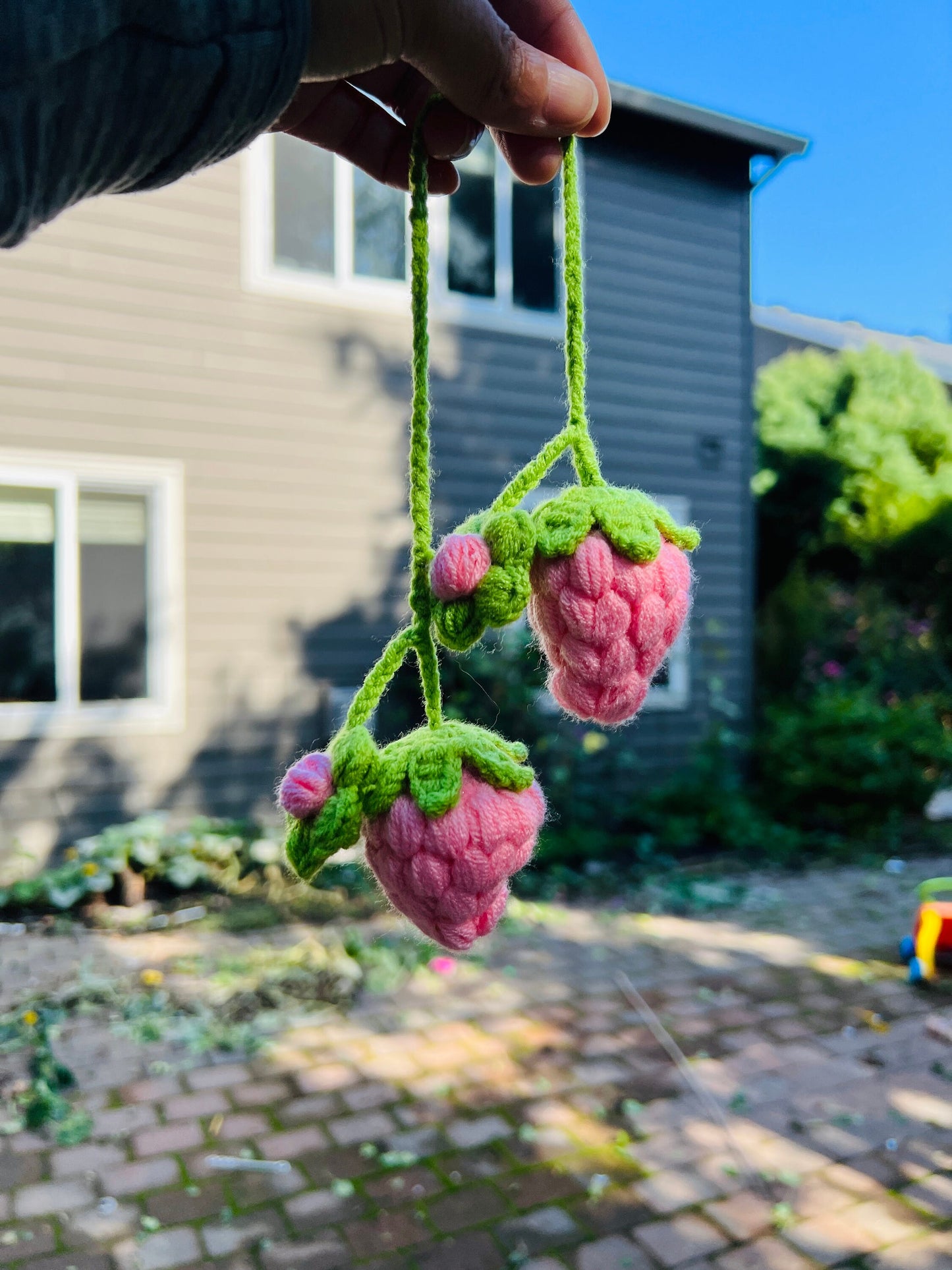 Crochet strawberry,Mother’s day gift,anniversary/birthday gift, Car Mirror Hanging Accessories, Strawberry Rear View Mirror Accessories,