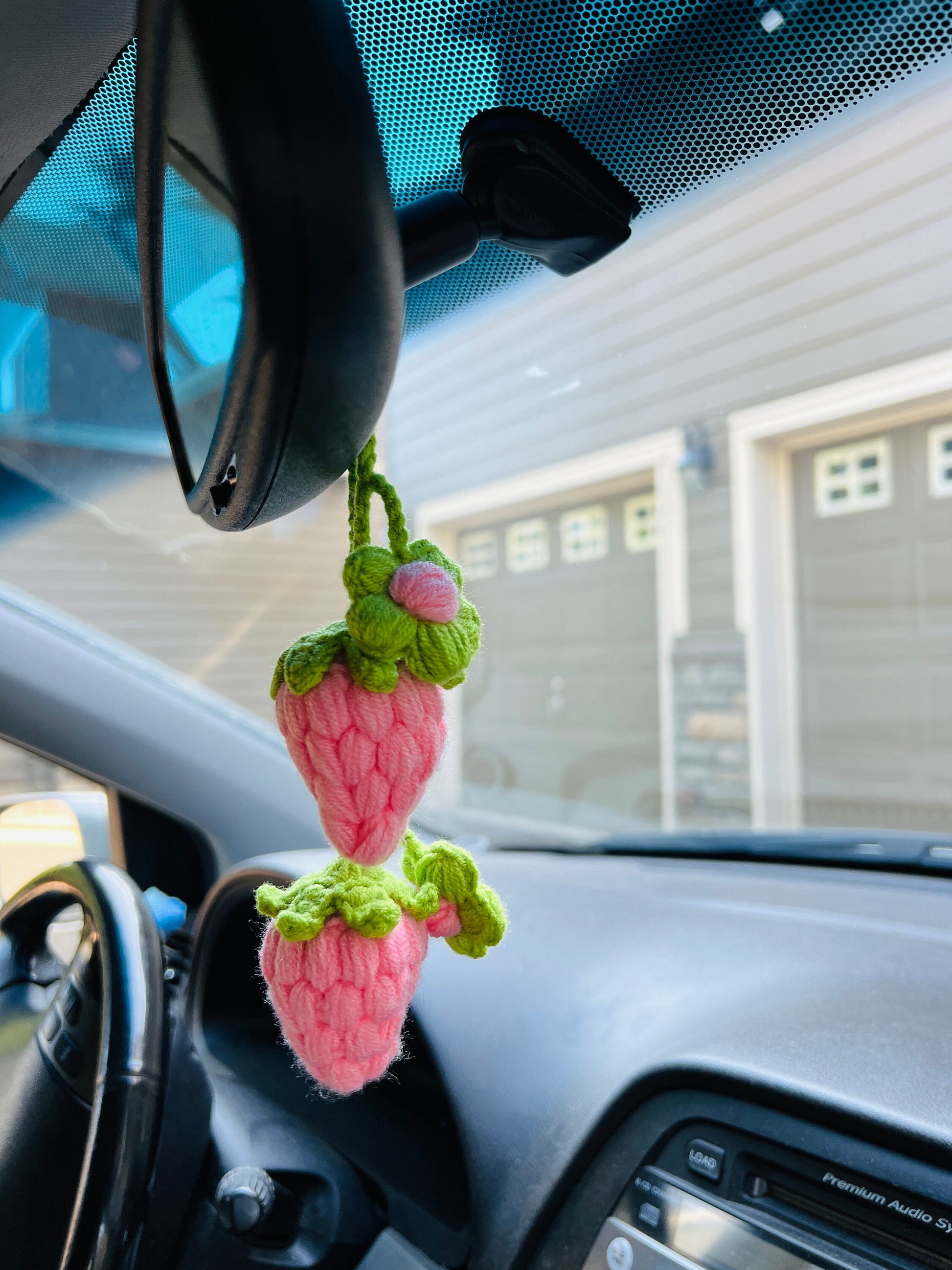 Crochet strawberry,Mother’s day gift,anniversary/birthday gift, Car Mirror Hanging Accessories, Strawberry Rear View Mirror Accessories,