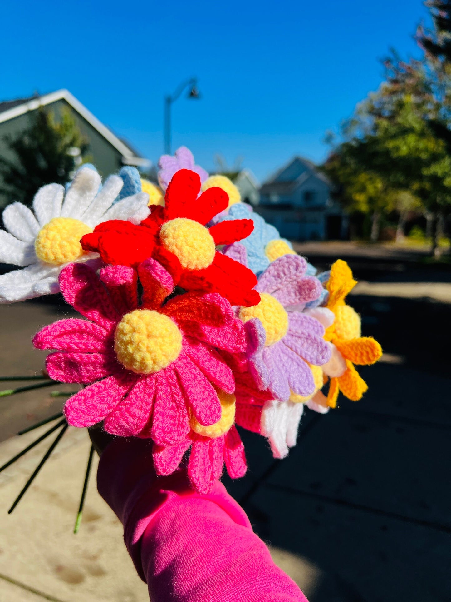 Crochet Daisy Bouquet, Rainbow Daisy Bunch, Crochet Floral Arrangement, Knitted flowers , Office Decor, Gift for Her, Thanksgiving gift