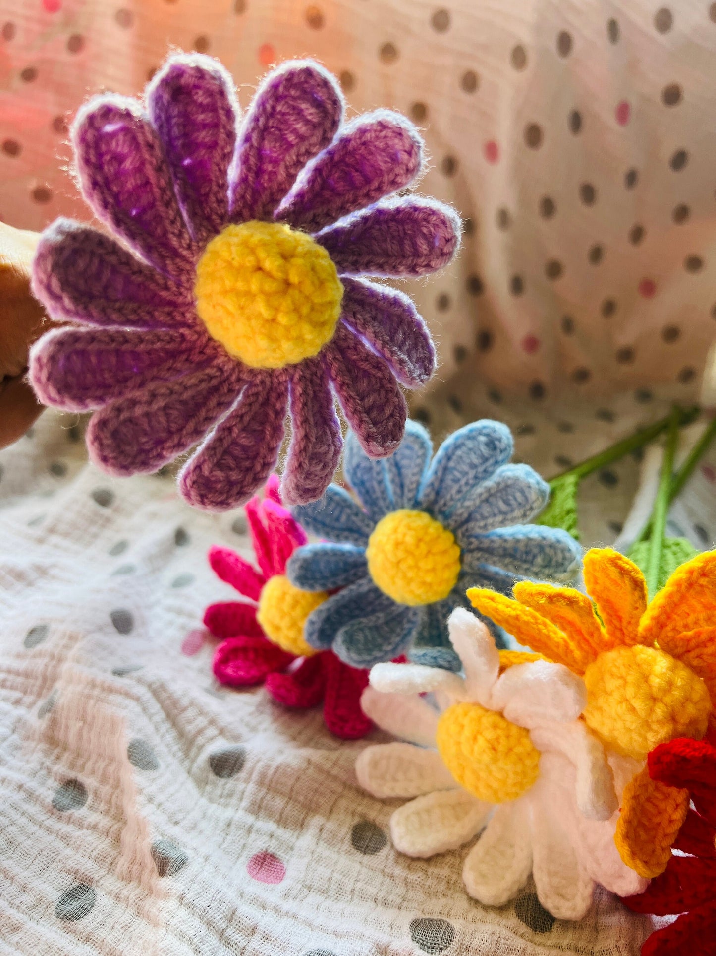 Crochet Daisy Bouquet, Rainbow Daisy Bunch, Crochet Floral Arrangement, Knitted flowers , Office Decor, Gift for Her, Thanksgiving gift