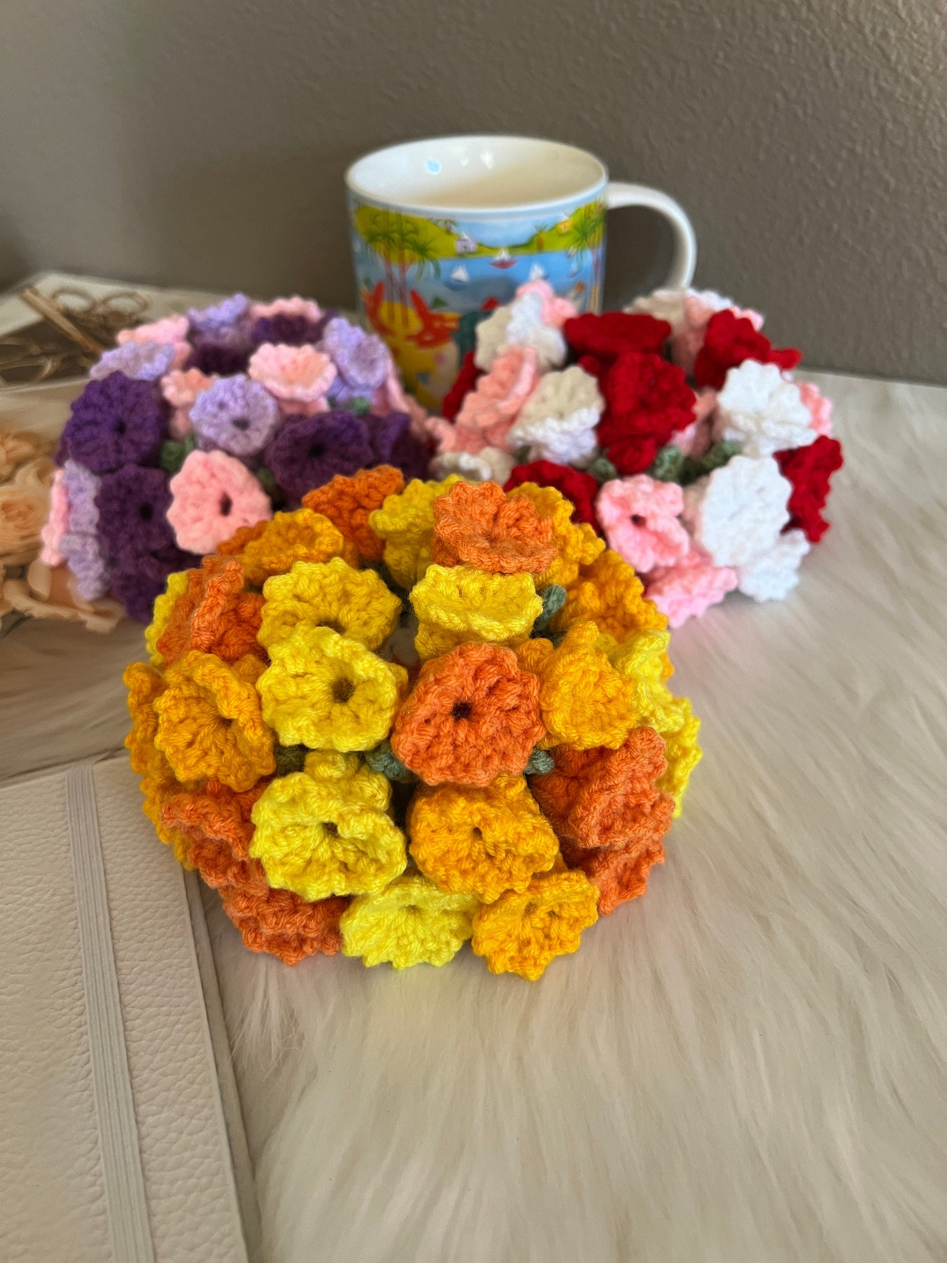 Flower shaped Crochet Coaster,Mother’s Day gift, Lily of Valley Woven Coasters, floral Crochet, Coffee Mug Coaster, Handmade Table Decor