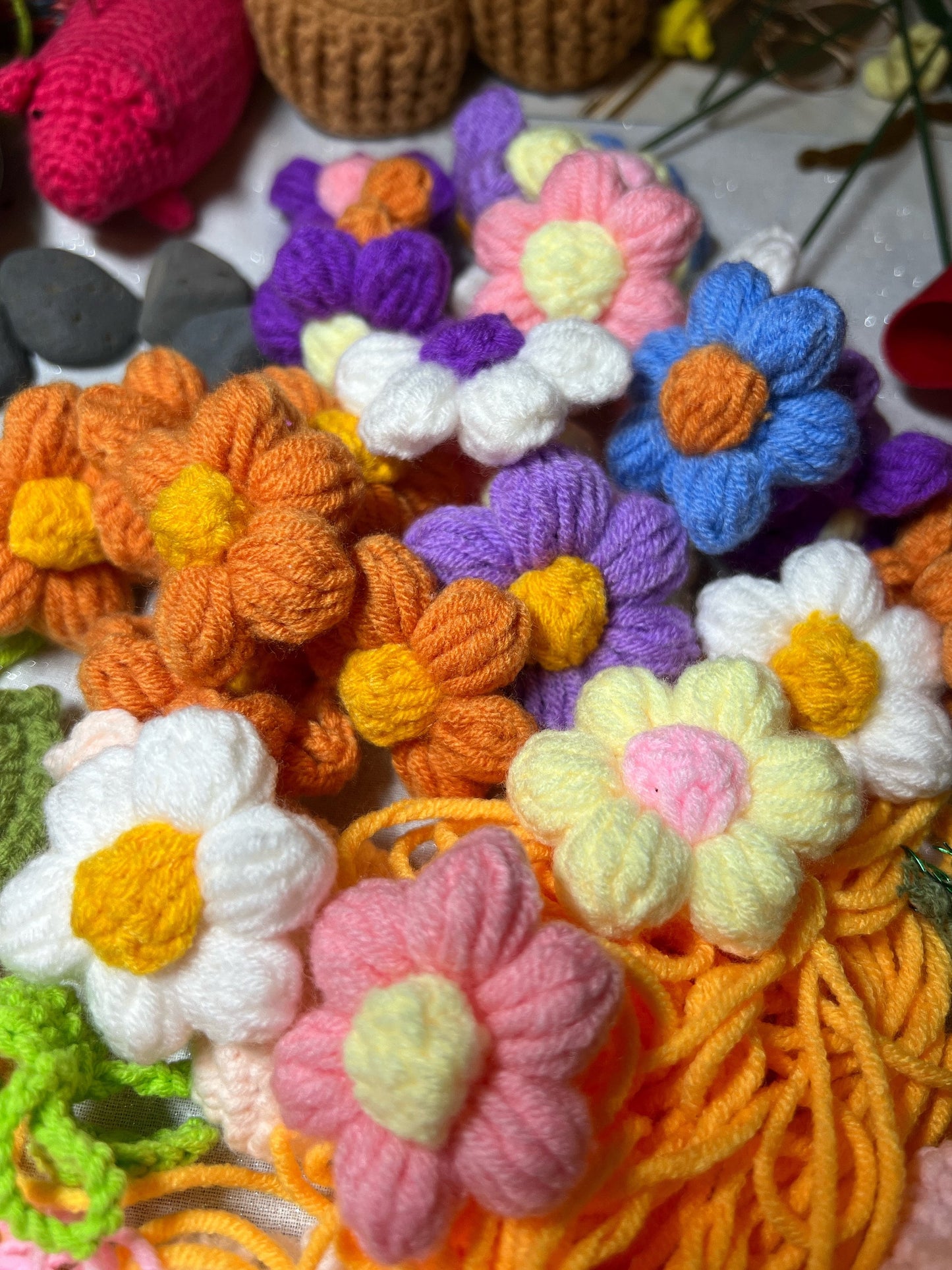 crochet puff flowers, crochet flowers