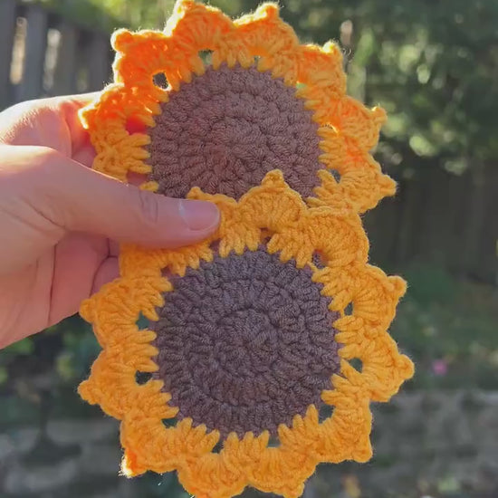 Handmade Crochet Sunflower Coaster, Set Coasters, Mother’s Day Gift, for mom, Knitted Sunflowers set, Birthday Day gift,Anniversary gif