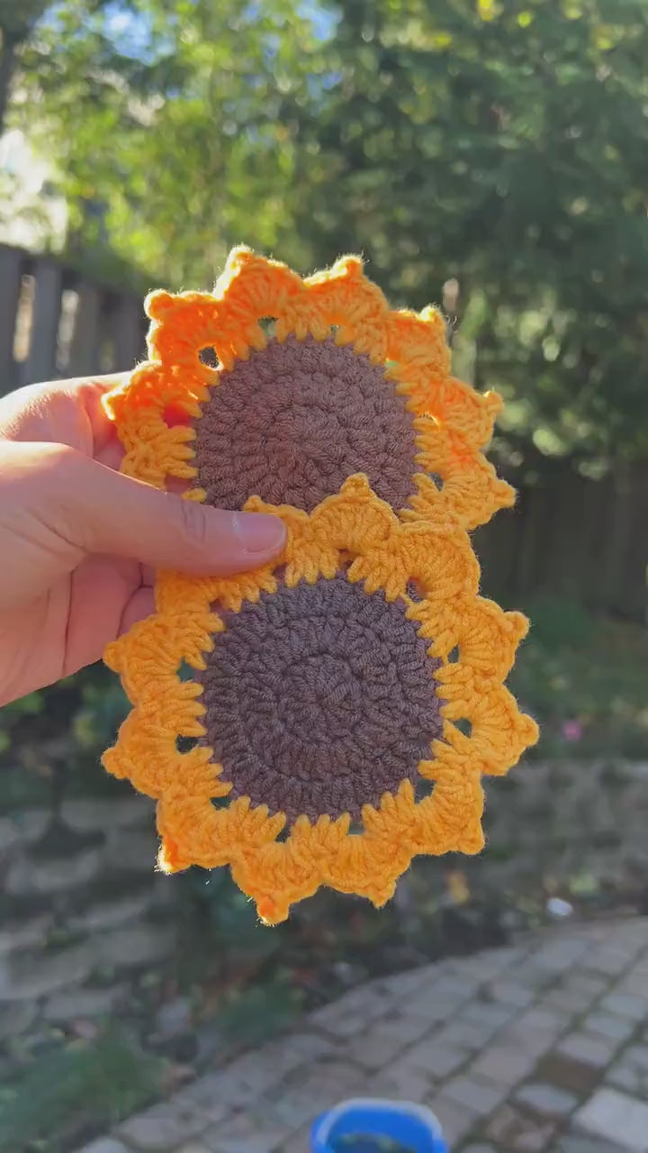 Handmade Crochet Sunflower Coaster, Set Coasters, Mother’s Day Gift, for mom, Knitted Sunflowers set, Birthday Day gift,Anniversary gif